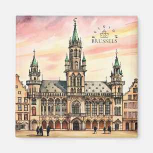 Íman Bruxelas Bélgica Aquarela Grande Palácio