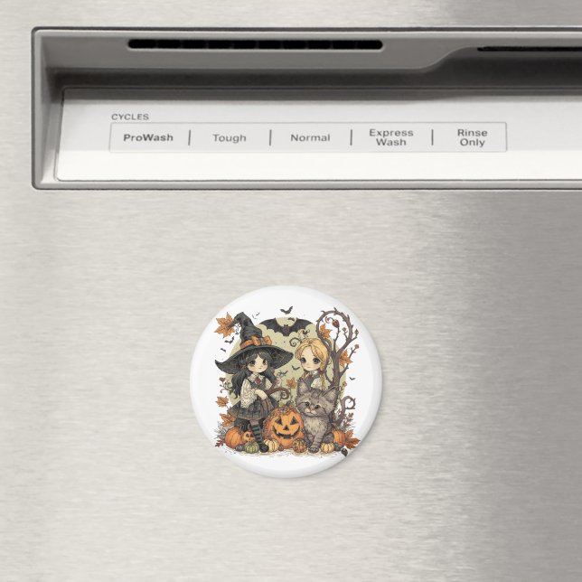 Íman Bruxinhas Kawaii com Gatinho e Abóboras  (In Situ (Dishwasher))