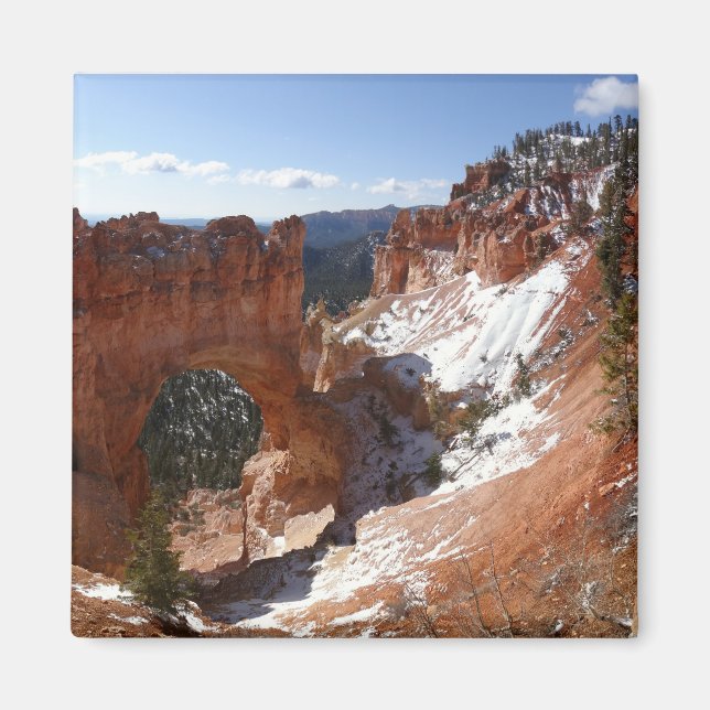 Íman Bryce Canyon Natural Bridge Snowy Landscape Foto (Frente)