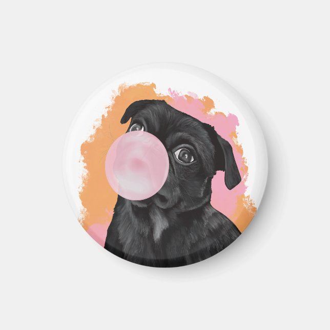 Íman Bublegum Rosa Pug Preto Retroativo (Frente)