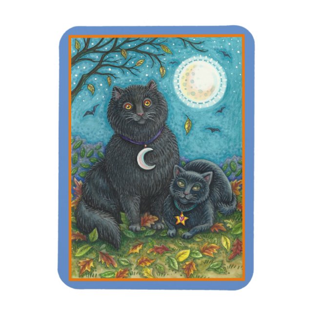 ÍMAN  BUBO E PYEWACKET GATOS NEGROS, HALLOWEEN FOLK ART (Vertical)