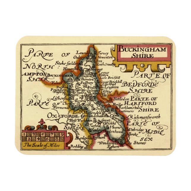 Íman Buckinghamshire County England Antigo Mapa Antiquá (Horizontal)