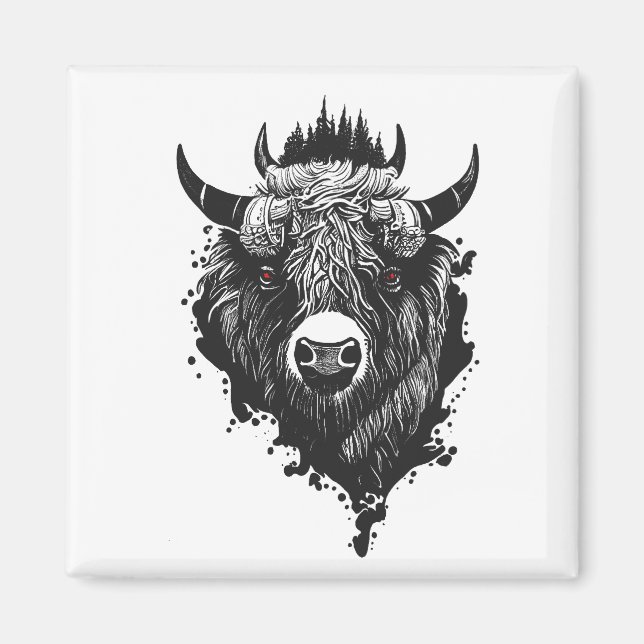 Íman Buffalo Bison Selvagem Natureza Animal Ilustração  (Frente)