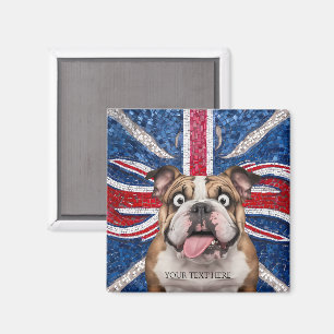 Íman Buldogue britânico com bandeira da União como pano