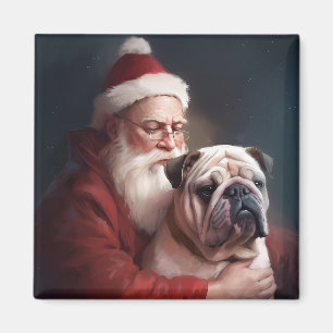 Íman Buldogue com Papai Noel Natal Festivo