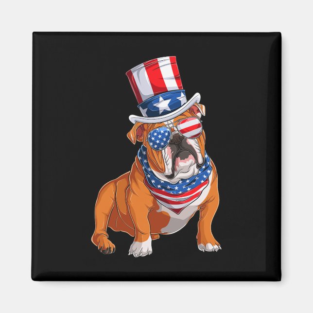 Íman Buldogue Dog 4 de julho Bandeira Americana (Frente)