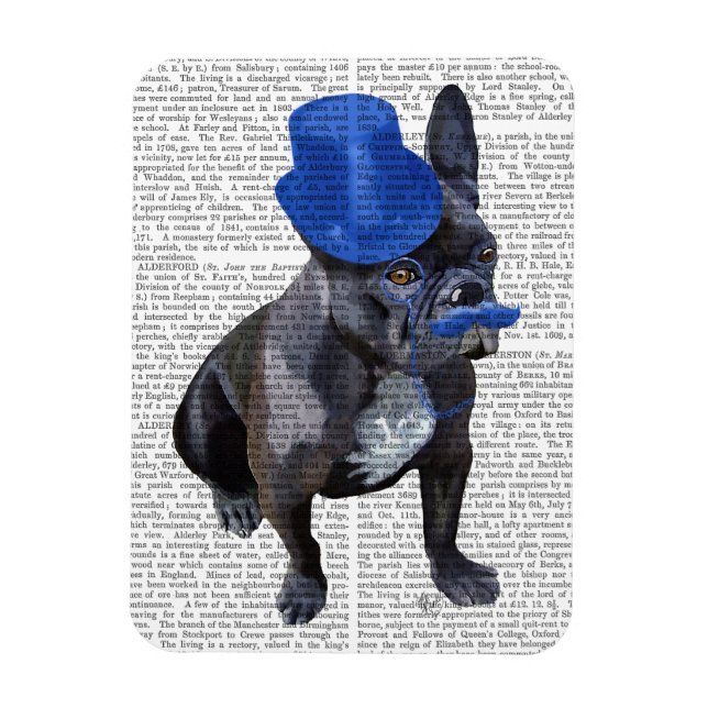 Íman Buldogue francês com chapéu azul e bigode (Vertical)