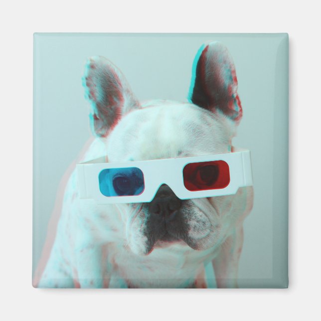 Íman Buldogue Francês Com Óculos 3D (Frente)