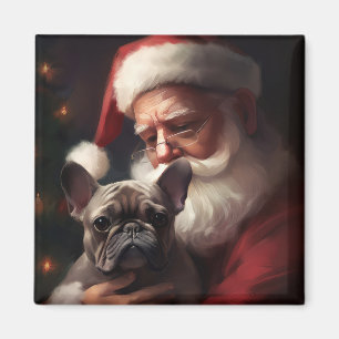 Íman Buldogue Francês com Papai Noel Natal Festivo