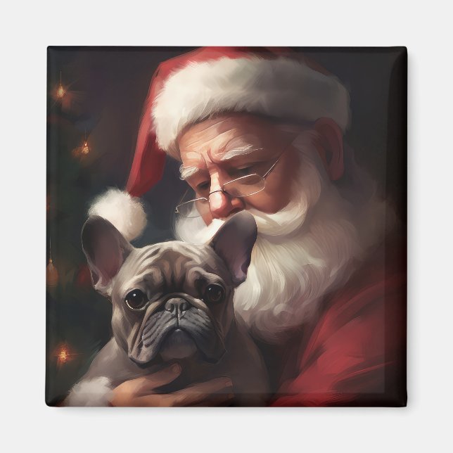 Íman Buldogue Francês com Papai Noel Natal Festivo (Frente)