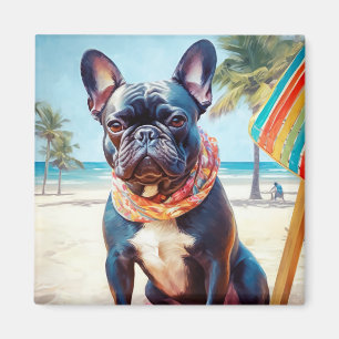 Íman Buldogue francês na praia, presente de verão para