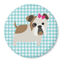 Buldogue francês sobre Design de Gingham Azul e Br