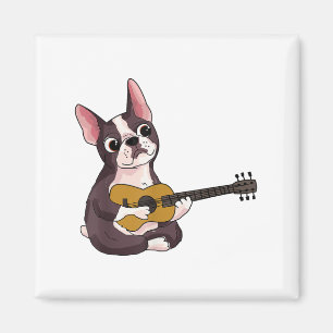 Íman Buldogue Francês Tocando Violão Engraçado Guitarri