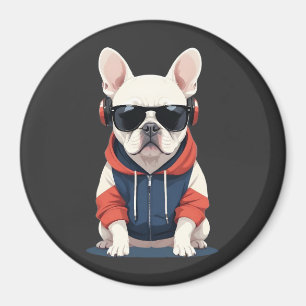 Íman Buldogue Francês Vestindo Hoodie Música Legal Engr