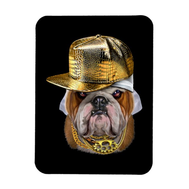 Íman Buldogue Inglês Grumpy vestindo Rapper Hip Hop (Vertical)