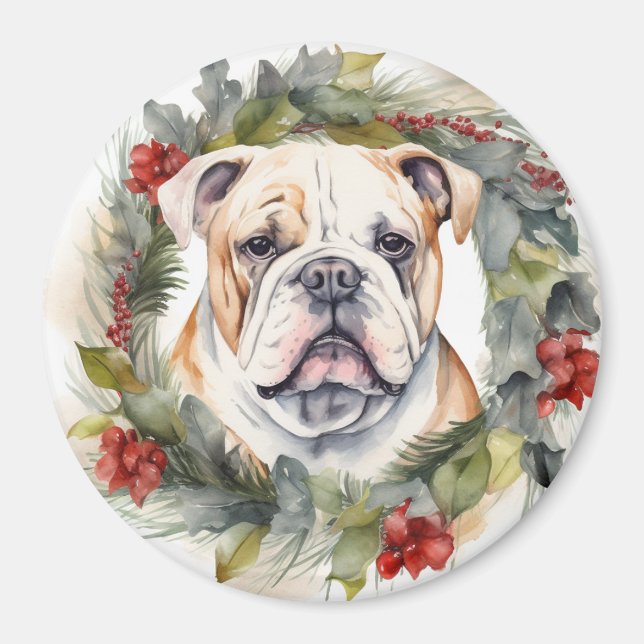 Íman Buldogue Wreath Festivo Wreath (Frente)