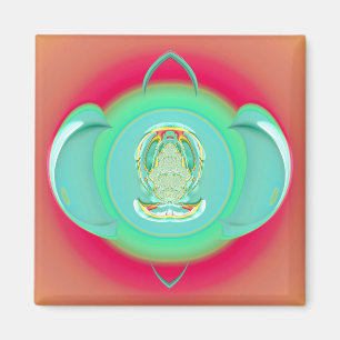Íman BULE DE CHÁ VERDE ~ Fractal ~ Rosa Verde Amarelo ~