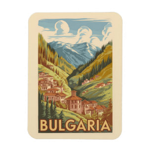 Íman Bulgária Ilustração Painterly Viagem Art Vintage