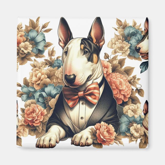 Íman Bull Floral Terrier, de cor branca retrô (Frente)