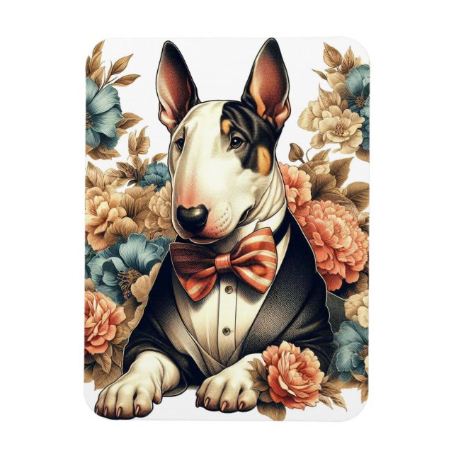 Íman Bull Floral Terrier, de cor branca retrô (Vertical)