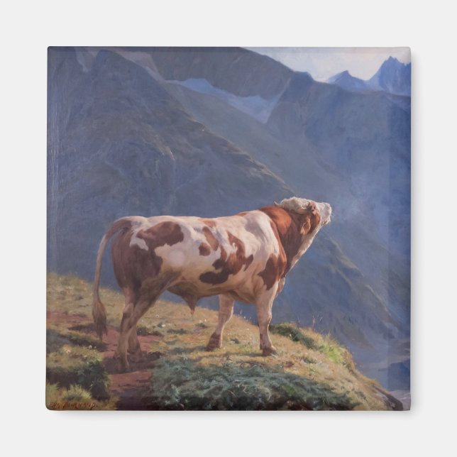 Íman Bull nos Alpes (por Eugène Burnand) (Frente)