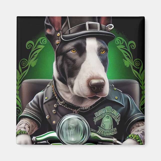Íman Bull Terrier Cão Dirigindo Bicicleta Dia de São Pa (Frente)