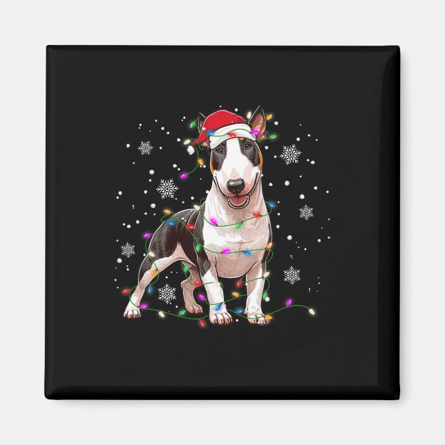 Íman Bull Terrier Christmas Sweet Dog Xmas Lights Tre (Frente)