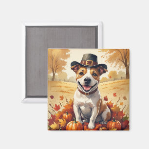 Íman Bull Terrier em Folhas de Outono Arte de Ação de G