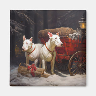 Íman Bull Terrier Nevado Trineo Navidad Decoración