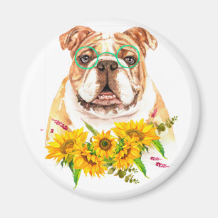 Íman Bulldog de Aquarela & Girassóis