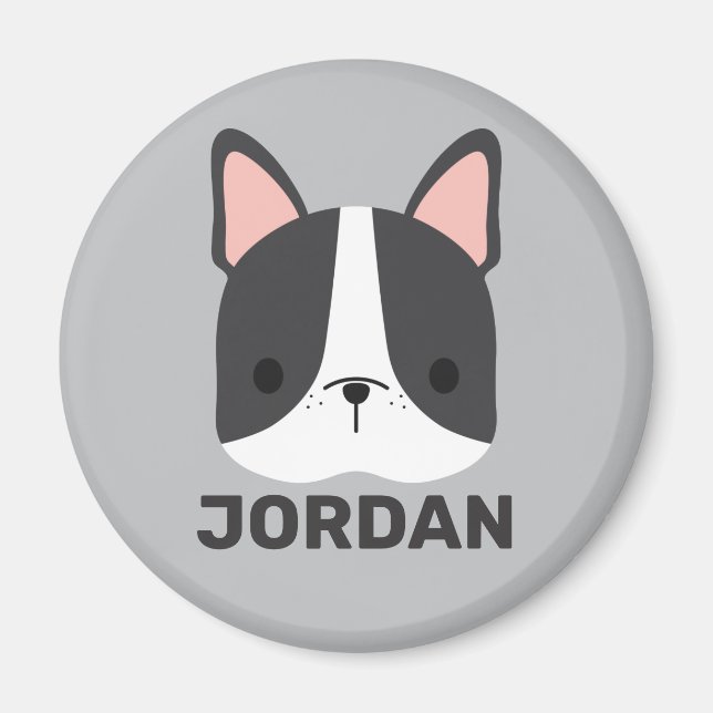 Íman Bulldog Francês Bonito com Nome Personalizado (Frente)
