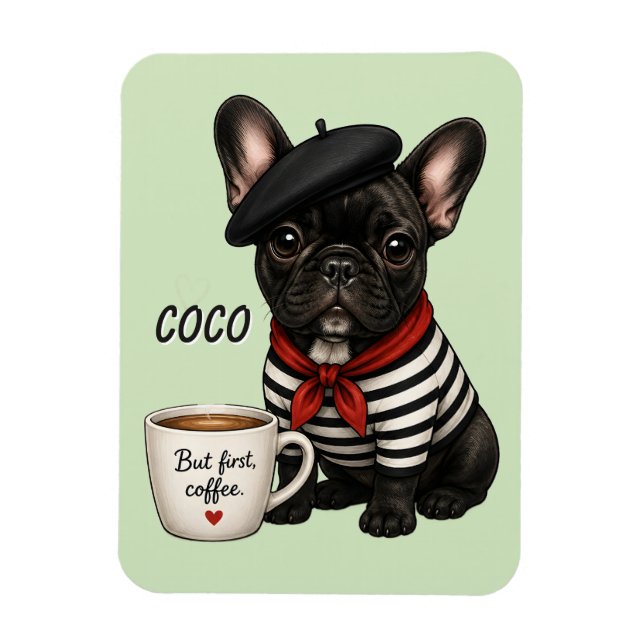 Íman Bulldog Francês com café (Vertical)