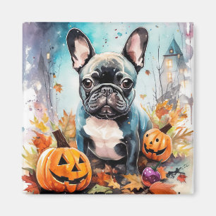 Íman Bulldog Francês de Halloween com Abóboras Assustad