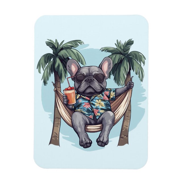 Íman Bulldog Francês em Top Havaiano (Vertical)