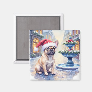 Íman Bulldog Francês Fonte da Cidade Nevada Papai Noel