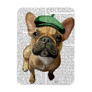 Íman Bulldog francês marrom com chapéu verde 2