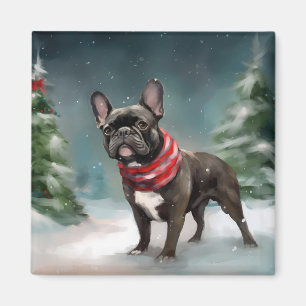 Íman Bulldog Francês na Neve Natal