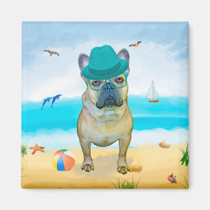 Íman Bulldog francês na praia