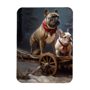Íman Bulldog Francês Neve Trenó Natal Decoração