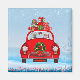 Íman Bulldog Francês No Carro Com Papai Noel