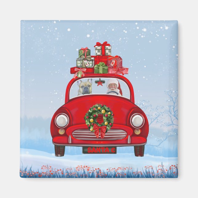 Íman Bulldog Francês No Carro Com Papai Noel  (Frente)