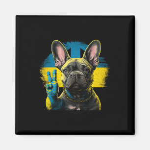 Íman Bulldog Francês Ucrânia Paz e Amor Bandeira Ajuda 