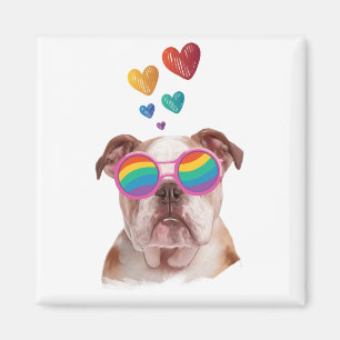 Íman Bulldog Inglês com Corações Dia dos Namorados 