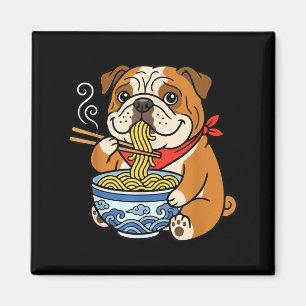 Íman Bulldog Inglês Minimalista Comendo Ramen Japonês
