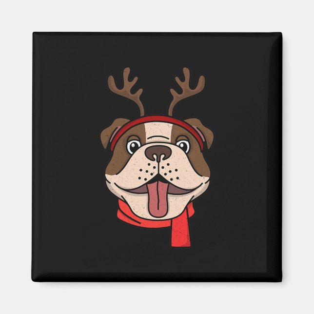 Íman Bulldog Inglês Rena de Natal Galhadas Natal  (Frente)