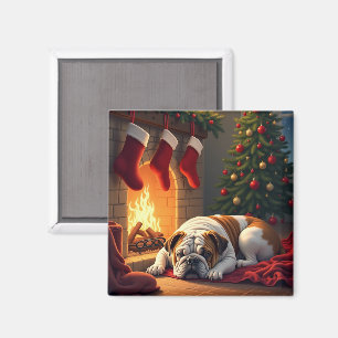 Íman Bulldog junto à Lareira Pintura de Natal