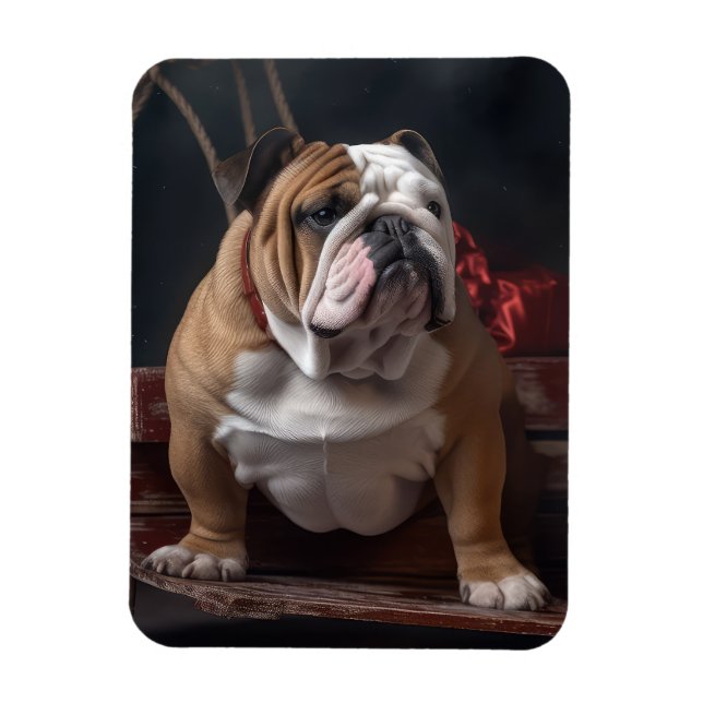 Íman Bulldog Snowy Sleigh Decência de Natal (Vertical)