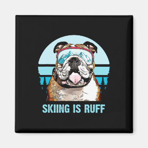 Íman Bulldog Winter Skiing É Ruff Ski Dog Lover