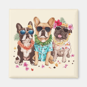 Íman Bulldogs Franceses Havaianos com Flor de Lei