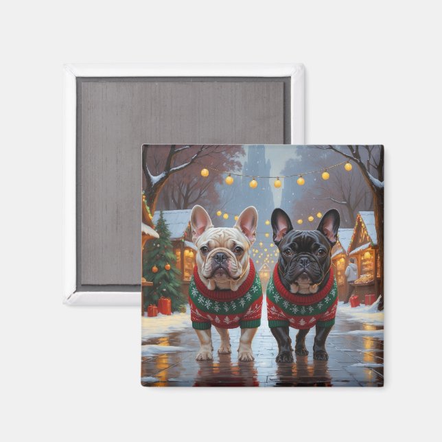 Íman Bulldogs Franceses Natal Neve Feriado (Front/Back)